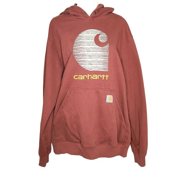 Carhartt Loose Fit Rain Defender "C" Logo Sweatshirt Hoodie Henna Orange Men's L - Picture 2 of 11